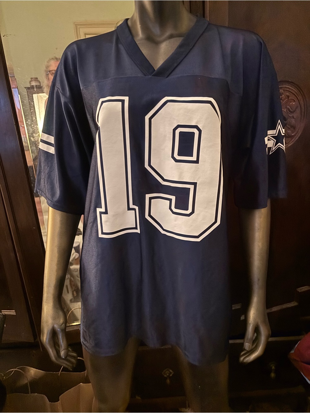 Men's Cowboys Navy #19 Football Jersey with White Numbers